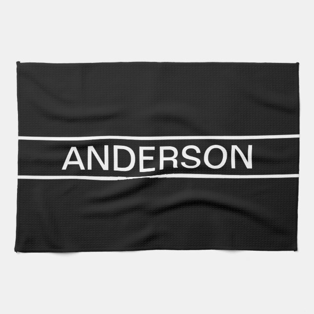 Customizable Text | Bold Modern Black & White Kitchen Towel (Horizontal)