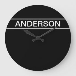 Customizable Text | Bold Modern Black &amp; White Large Clock