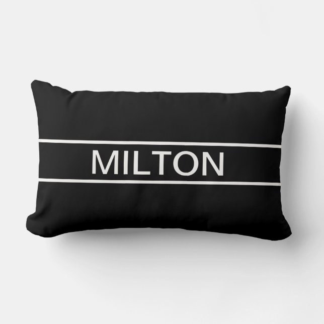 Customizable Text | Bold Modern Black & White Lumbar Pillow (Front)