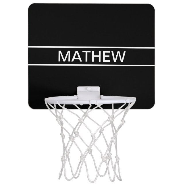 Customizable Text | Bold Modern Black & White Mini Basketball Hoop (Front)