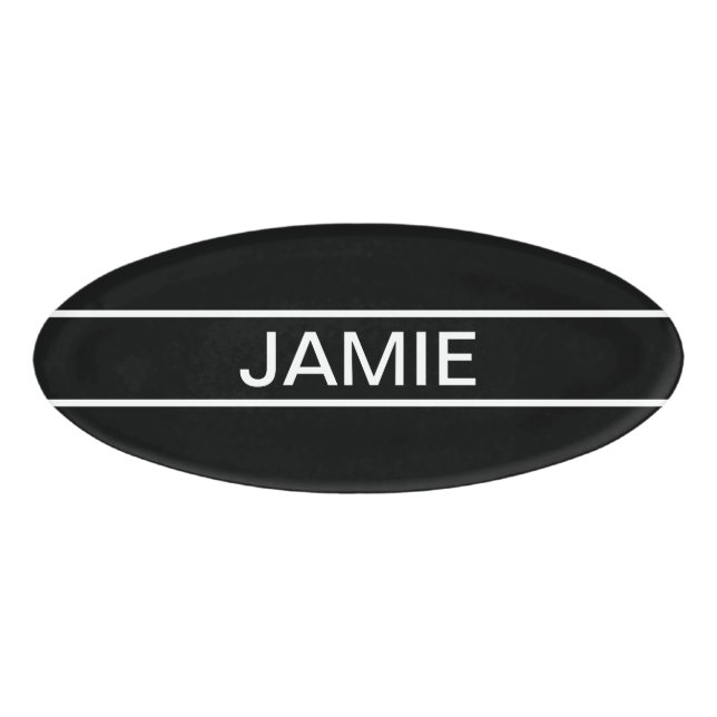Customizable Text | Bold Modern Black & White Name Tag (Front)