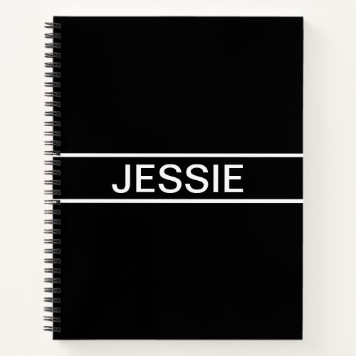 Customizable Text  Bold Modern Black  White Notebook