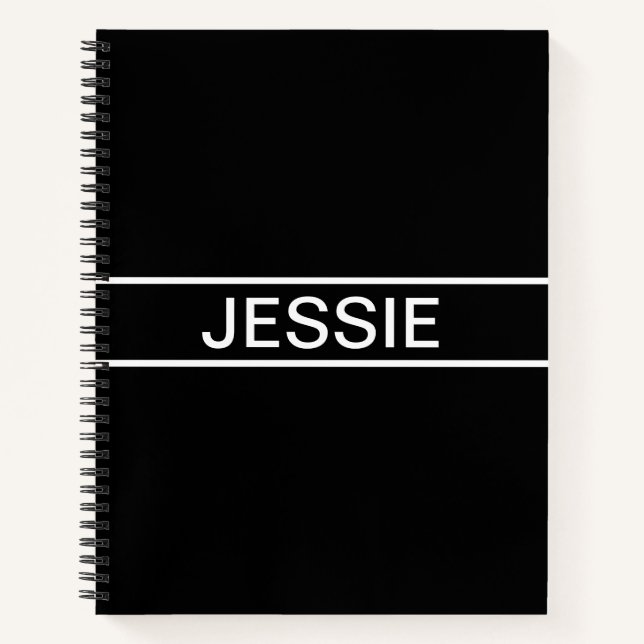 Customizable Text | Bold Modern Black & White Notebook (Front)