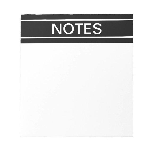 Customizable Text | Bold Modern Black & White Notepad (Front)