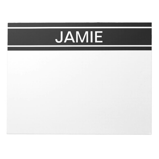 Customizable Text | Bold Modern Black & White Notepad (Front)