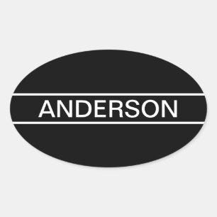 Customizable Text Bold Modern Black & White Oval Sticker