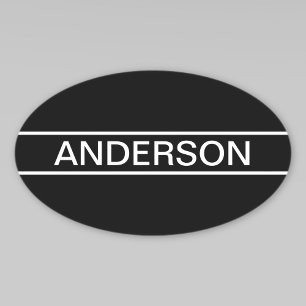 Customizable Text Bold Modern Black & White Oval Sticker