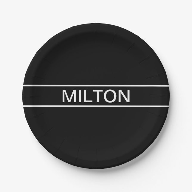 Customizable Text | Bold Modern Black & White Paper Plates (Front)