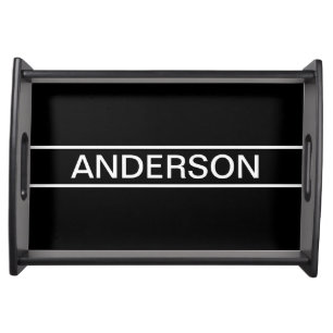 Customizable Text   Bold Modern Black & White Serving Tray