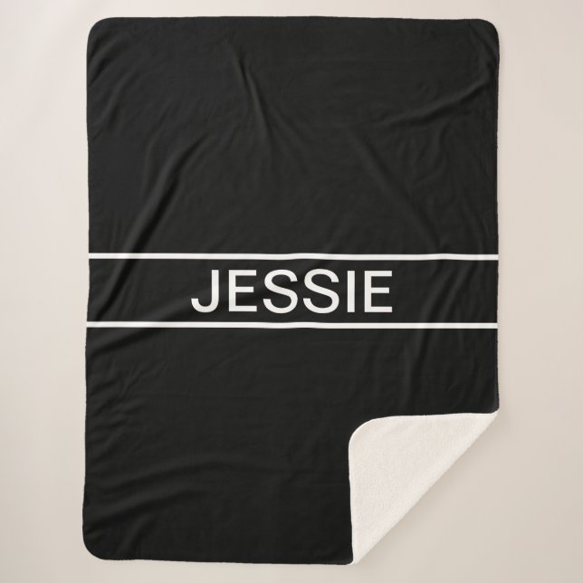 Customizable Text | Bold Modern Black & White Sherpa Blanket (Front)