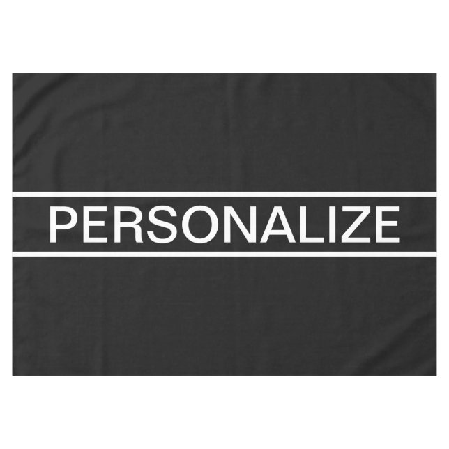 Customizable Text | Bold Modern Black & White Tablecloth (Front (Horizontal))