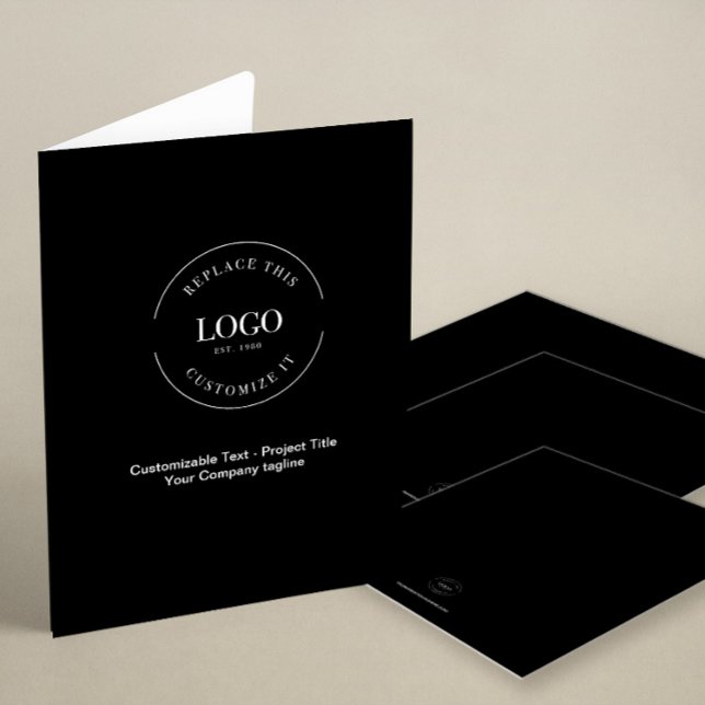 Customizable Text Business Logo website black Pocket Folder (Professional Black presentation folder with custom business logo, text and website.)