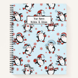 Customizable Text Christmas Penguin Notebook
