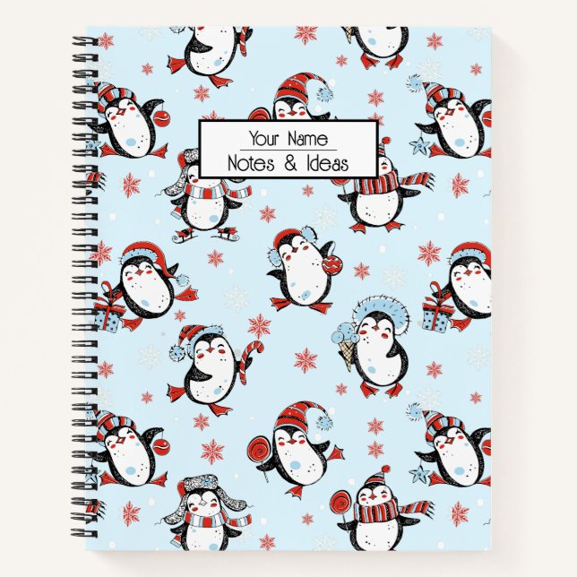 Customizable Text Christmas Penguin  Notebook (Front)