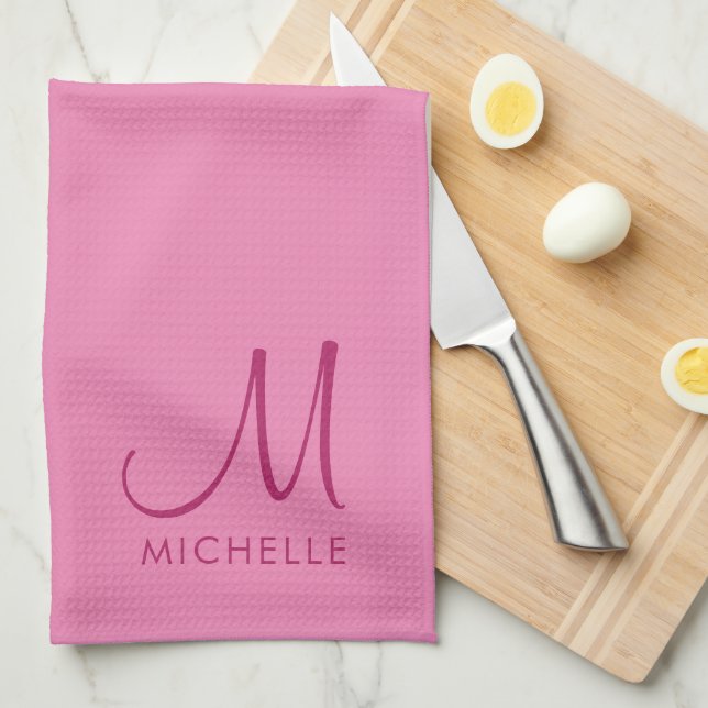 Customizable Text Color Monogram Initial Name Kitchen Towel (Quarter Fold)