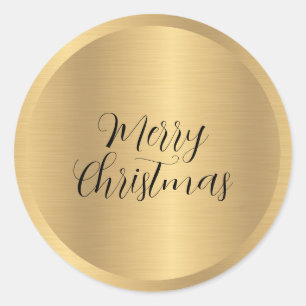 Customizable Text Faux Gold Merry Christmas Classic Round Sticker