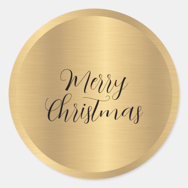 Customizable Text Faux Gold Merry Christmas Classic Round Sticker (Front)