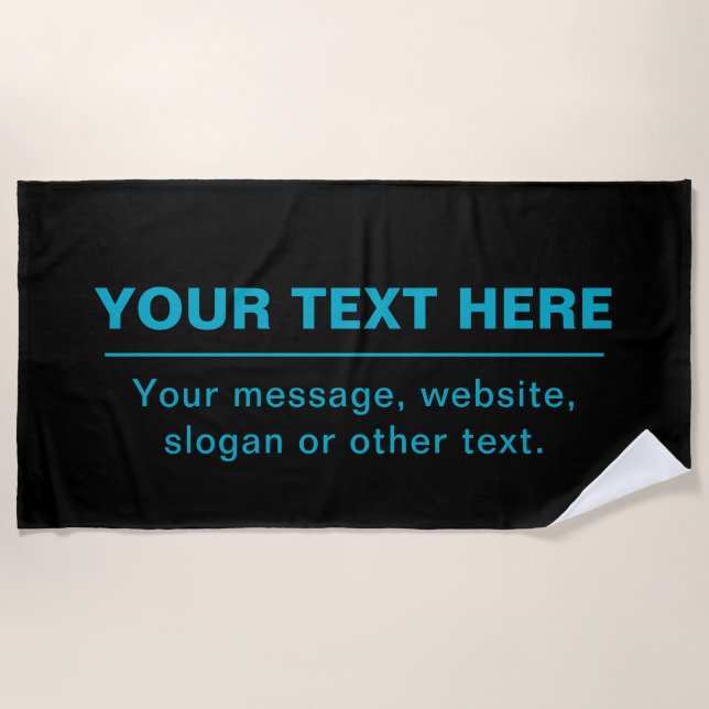 Customizable Text for Business Etc. Editable Black Beach Towel (Front)