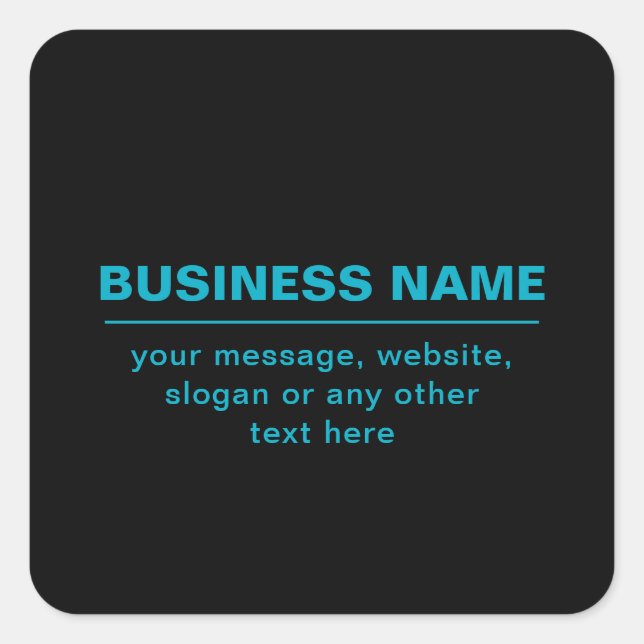 Customizable Text for Business Etc. Editable Black Square Sticker (Front)