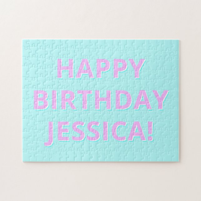 Customizable Text Happy Birthday to Any Name Jigsaw Puzzle (Horizontal)