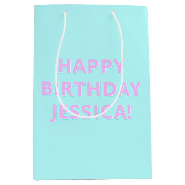 Customizable Text Happy Birthday to Any Name Medium Gift Bag (Front)