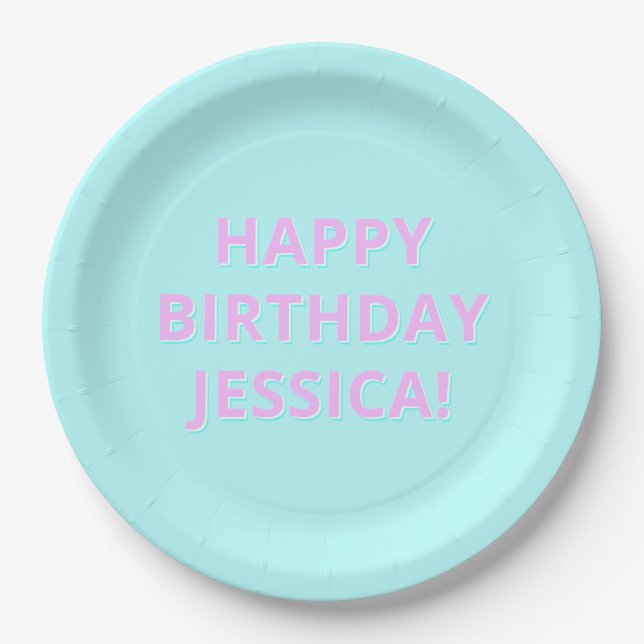 Customizable Text Happy Birthday to Any Name Paper Plates (Front)