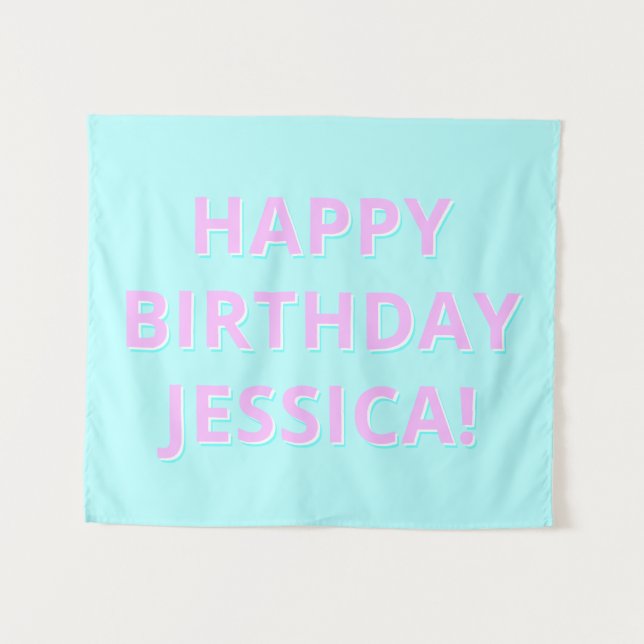 Customizable Text Happy Birthday to Any Name Tapestry (Front (Horizontal))