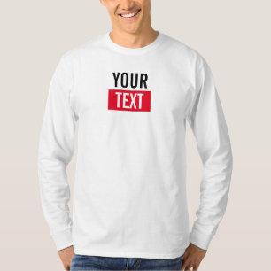 Customizable Text Mens Modern Long Sleeve White T-Shirt