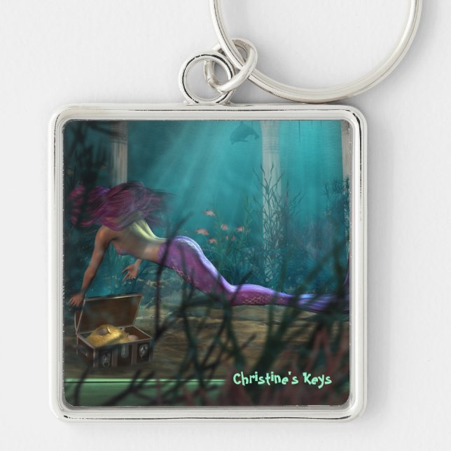 Customizable text Mermaid Art Keychain (Front)