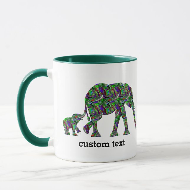 Customizable Text Mom Elephant and Baby Elephant Mug (Left)