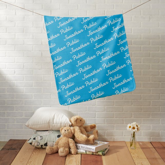 Customizable Text Name Surname Sky Blue Template Baby Blanket (In Situ)