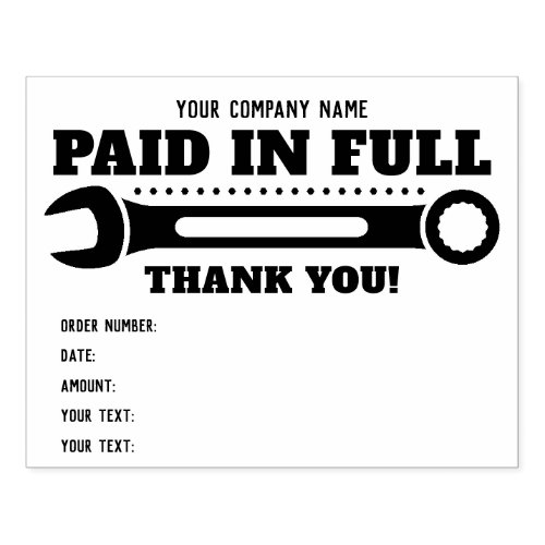 Customizable Text Paid in Full Thank you WRENCH Rubber Stamp