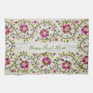 Customizable Text, Peonies Pattern, William Morris Kitchen Towel