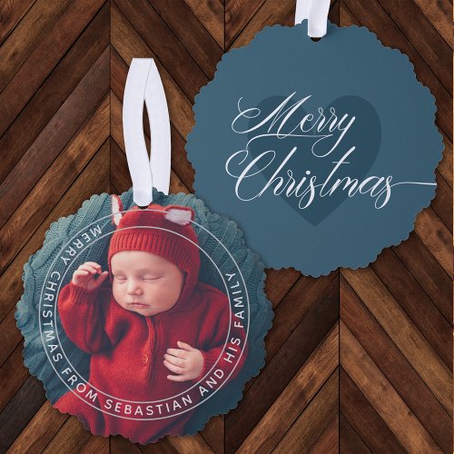 Customizable Text  Photo Elegant Merry Christmas Ornament Card