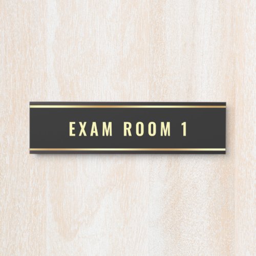 Customizable Text Template Exam Room Black Gold Door Sign