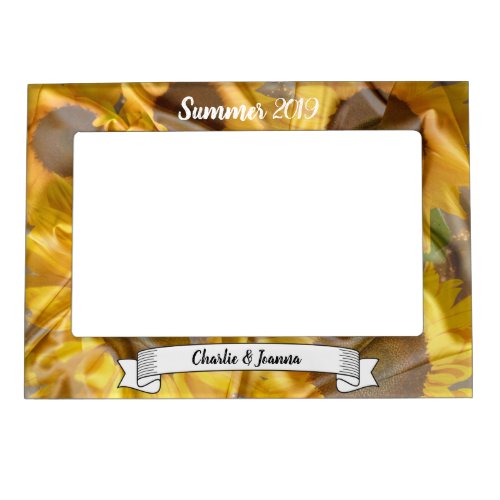Customizable Text with Silk Sunflowers Decoupage Magnetic Frame