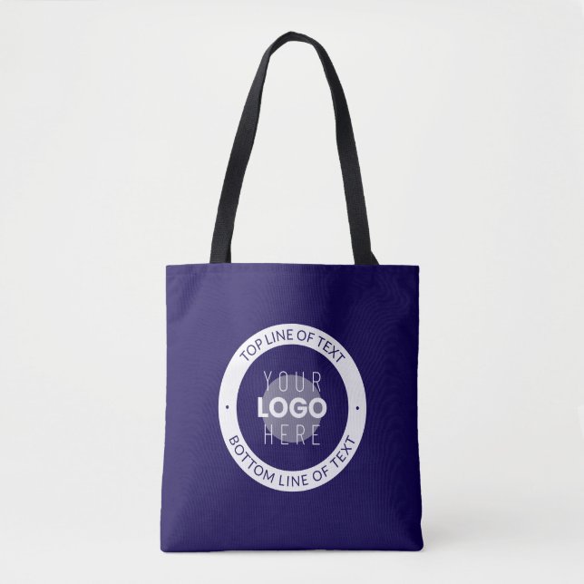 Customizable Text & Your Logo | Dark Blue Purple Tote Bag (Front)