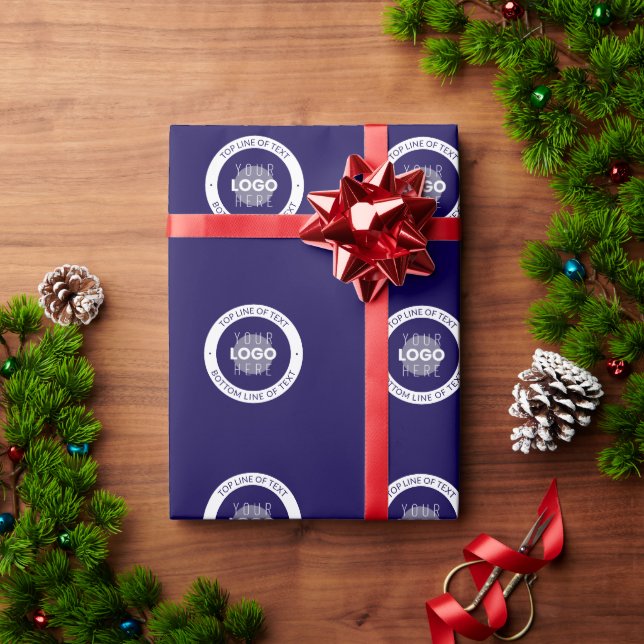 Customizable Text & Your Logo | Dark Blue Purple Wrapping Paper (Holiday Gift)