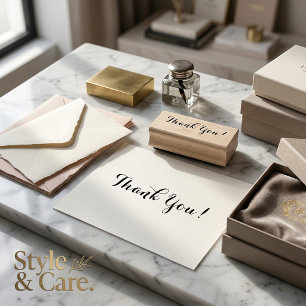 Customizable Thank You 1.4" x 0.4" Wood Art Rubber Stamp