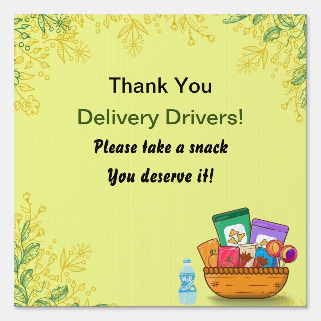 Customizable Thank You Delivery Drivers Snack  Sign (Front)