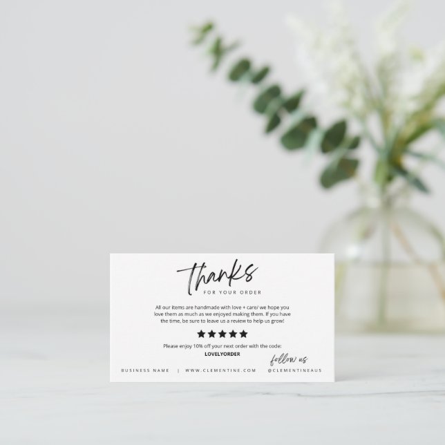 Customizable Thank You for Your Order Card (Standing Front)