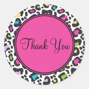 Customizable Thank You Sticker   Neon Leopard
