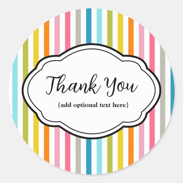 Customizable Thank You Sticker Rainbow Stripes (Front)