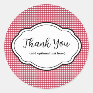 Customizable Thank You Sticker Red & White Gingham