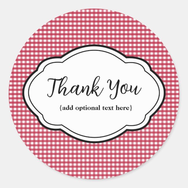 Customizable Thank You Sticker Red & White Gingham (Front)