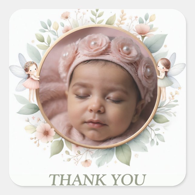 Customizable "Thank You" Stickers with Fairy Frame (Front)
