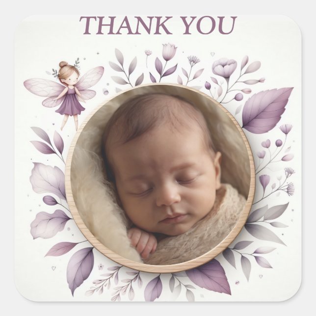Customizable "Thank You" Stickers with Fairy Frame (Front)