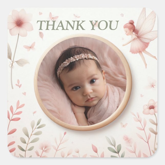 Customizable "Thank You" Stickers with Fairy Frame (Front)