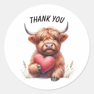 Customizable thank you text, highland calf classic round sticker