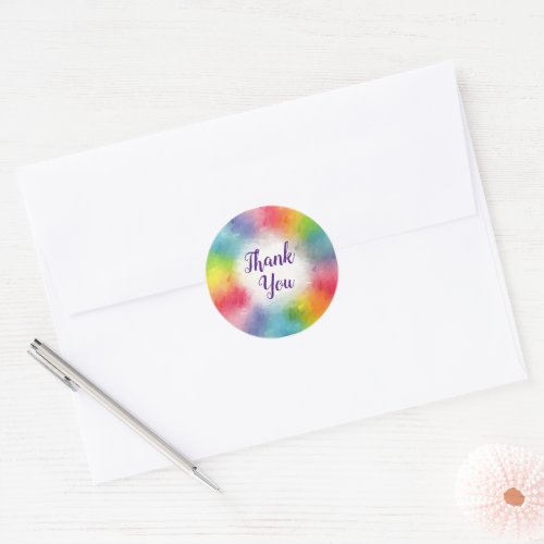 Customizable Thank You Text Rainbow Colors Script Classic Round Sticker